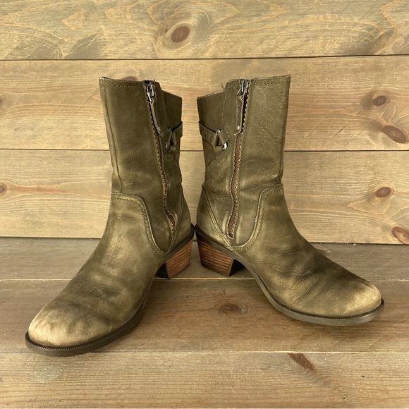 Teva foxy Womens size 8 shoes green leather waterproof side zip heel boots - Picture 3 of 8